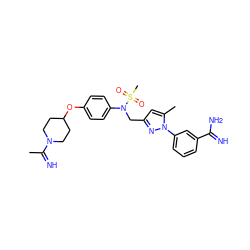 CC(=N)N1CCC(Oc2ccc(N(Cc3cc(C)n(-c4cccc(C(=N)N)c4)n3)S(C)(=O)=O)cc2)CC1 ZINC000013487646