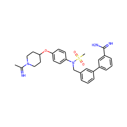 CC(=N)N1CCC(Oc2ccc(N(Cc3cccc(-c4cccc(C(=N)N)c4)c3)S(C)(=O)=O)cc2)CC1 ZINC000013487644