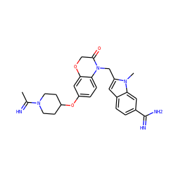 CC(=N)N1CCC(Oc2ccc3c(c2)OCC(=O)N3Cc2cc3ccc(C(=N)N)cc3n2C)CC1 ZINC000003954909