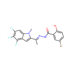 CC(=NNC(=O)c1cc(Br)ccc1O)c1cc2c(F)c(F)c(F)cc2n1C ZINC000254132366