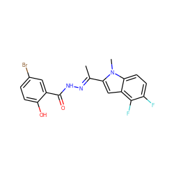 CC(=NNC(=O)c1cc(Br)ccc1O)c1cc2c(F)c(F)ccc2n1C ZINC000261101934