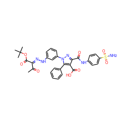 CC(=O)/C(=N\Nc1cccc(-n2nc(C(=O)Nc3ccc(S(N)(=O)=O)cc3)c(C(=O)O)c2-c2ccccc2)c1)C(=O)OC(C)(C)C ZINC000095597275