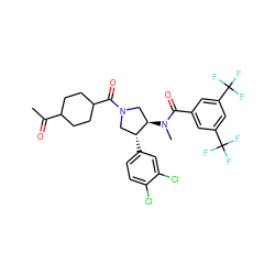 CC(=O)C1CCC(C(=O)N2C[C@@H](N(C)C(=O)c3cc(C(F)(F)F)cc(C(F)(F)F)c3)[C@H](c3ccc(Cl)c(Cl)c3)C2)CC1 ZINC000096167361