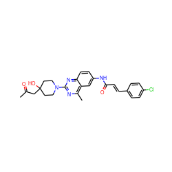 CC(=O)CC1(O)CCN(c2nc(C)c3cc(NC(=O)/C=C/c4ccc(Cl)cc4)ccc3n2)CC1 ZINC000084586581