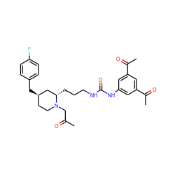 CC(=O)CN1CC[C@@H](Cc2ccc(F)cc2)C[C@@H]1CCCNC(=O)Nc1cc(C(C)=O)cc(C(C)=O)c1 ZINC000036093269