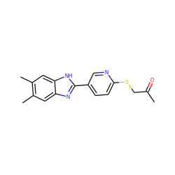 CC(=O)CSc1ccc(-c2nc3cc(C)c(C)cc3[nH]2)cn1 ZINC000001329781