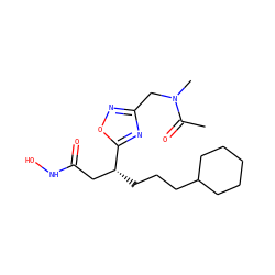 CC(=O)N(C)Cc1noc([C@H](CCCC2CCCCC2)CC(=O)NO)n1 ZINC000028701864