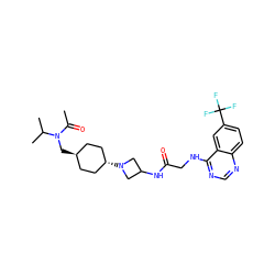 CC(=O)N(C[C@H]1CC[C@H](N2CC(NC(=O)CNc3ncnc4ccc(C(F)(F)F)cc34)C2)CC1)C(C)C ZINC000149206165