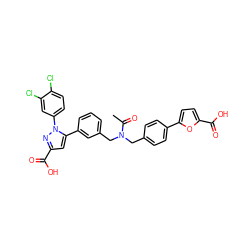 CC(=O)N(Cc1ccc(-c2ccc(C(=O)O)o2)cc1)Cc1cccc(-c2cc(C(=O)O)nn2-c2ccc(Cl)c(Cl)c2)c1 ZINC000299861403