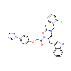 CC(=O)N(Cc1ccccc1Cl)C[C@@H](Cc1c[nH]c2ccccc12)NC(=O)COc1ccc(-n2ccnc2)cc1 ZINC000029399012