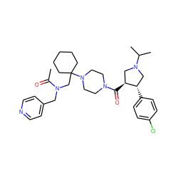 CC(=O)N(Cc1ccncc1)CC1(N2CCN(C(=O)[C@H]3CN(C(C)C)C[C@@H]3c3ccc(Cl)cc3)CC2)CCCCC1 ZINC000028954036