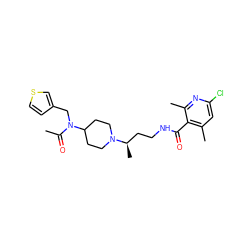 CC(=O)N(Cc1ccsc1)C1CCN([C@H](C)CCNC(=O)c2c(C)cc(Cl)nc2C)CC1 ZINC000095557556