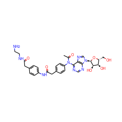 CC(=O)N(c1ccc(CC(=O)Nc2ccc(CC(=O)NCCN)cc2)cc1)c1ncnc2c1ncn2[C@H]1O[C@H](CO)[C@@H](O)[C@H]1O ZINC000049771523