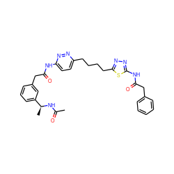 CC(=O)N[C@@H](C)c1cccc(CC(=O)Nc2ccc(CCCCc3nnc(NC(=O)Cc4ccccc4)s3)nn2)c1 ZINC000169698528