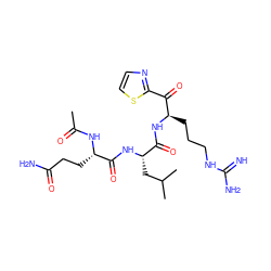 CC(=O)N[C@@H](CCC(N)=O)C(=O)N[C@@H](CC(C)C)C(=O)N[C@H](CCCNC(=N)N)C(=O)c1nccs1 ZINC000653808317