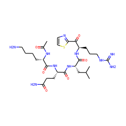 CC(=O)N[C@@H](CCCCN)C(=O)N[C@@H](CCC(N)=O)C(=O)N[C@@H](CC(C)C)C(=O)N[C@H](CCCNC(=N)N)C(=O)c1nccs1 ZINC000653806290