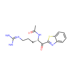 CC(=O)N[C@@H](CCCN=C(N)N)C(=O)c1nc2ccccc2s1 ZINC000220594979