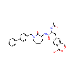 CC(=O)N[C@@H](Cc1ccc(C(=O)O)c(C=O)c1)C(=O)N[C@H]1CCCCN(Cc2ccc(-c3ccccc3)cc2)C1=O ZINC000014880680