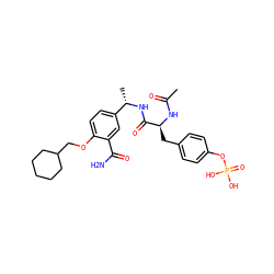 CC(=O)N[C@@H](Cc1ccc(OP(=O)(O)O)cc1)C(=O)N[C@@H](C)c1ccc(OCC2CCCCC2)c(C(N)=O)c1 ZINC000026398089