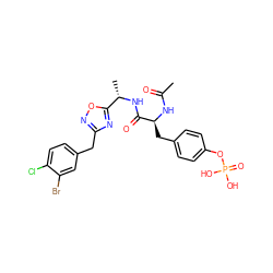 CC(=O)N[C@@H](Cc1ccc(OP(=O)(O)O)cc1)C(=O)N[C@@H](C)c1nc(Cc2ccc(Cl)c(Br)c2)no1 ZINC000014944806