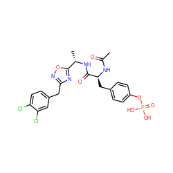 CC(=O)N[C@@H](Cc1ccc(OP(=O)(O)O)cc1)C(=O)N[C@@H](C)c1nc(Cc2ccc(Cl)c(Cl)c2)no1 ZINC000014944830