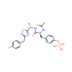 CC(=O)N[C@@H](Cc1ccc(OP(=O)(O)O)cc1)C(=O)N[C@@H](C)c1nc(Cc2ccc(I)cc2)no1 ZINC000014944804