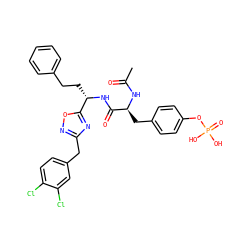 CC(=O)N[C@@H](Cc1ccc(OP(=O)(O)O)cc1)C(=O)N[C@@H](CCc1ccccc1)c1nc(Cc2ccc(Cl)c(Cl)c2)no1 ZINC000027330577