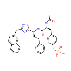 CC(=O)N[C@@H](Cc1ccc(OP(=O)(O)O)cc1)C(=O)N[C@@H](CCc1ccccc1)c1nc(Cc2ccc3ccccc3c2)no1 ZINC000014944841