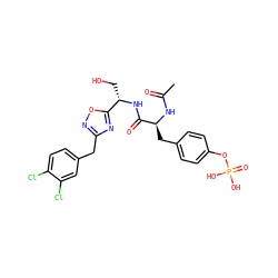 CC(=O)N[C@@H](Cc1ccc(OP(=O)(O)O)cc1)C(=O)N[C@@H](CO)c1nc(Cc2ccc(Cl)c(Cl)c2)no1 ZINC000014944834