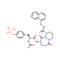 CC(=O)N[C@@H](Cc1ccc(OP(=O)(O)O)cc1)C(=O)N[C@H]1CCC(=O)N2CCC[C@@H](C(=O)NCc3cccc4ccccc34)N2C1=O ZINC000028768733