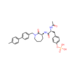 CC(=O)N[C@@H](Cc1ccc(OP(=O)(O)O)cc1)C(=O)N[C@H]1CCCCN(Cc2ccc(-c3ccc(C)cc3)cc2)C1=O ZINC000028756050