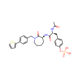 CC(=O)N[C@@H](Cc1ccc(OP(=O)(O)O)cc1)C(=O)N[C@H]1CCCCN(Cc2ccc(-c3cccs3)cc2)C1=O ZINC000003979521