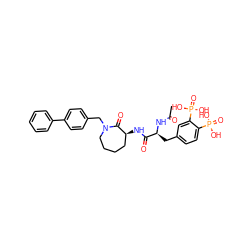 CC(=O)N[C@@H](Cc1ccc(P(=O)(O)O)c(P(=O)(O)O)c1)C(=O)N[C@H]1CCCCN(Cc2ccc(-c3ccccc3)cc2)C1=O ZINC000026739713