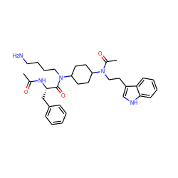 CC(=O)N[C@@H](Cc1ccccc1)C(=O)N(CCCCN)C1CCC(N(CCc2c[nH]c3ccccc23)C(C)=O)CC1 ZINC000026389961