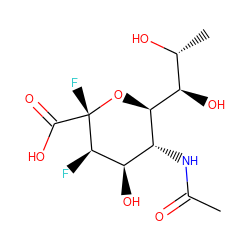 CC(=O)N[C@@H]1[C@@H](O)[C@@H](F)[C@](F)(C(=O)O)O[C@H]1[C@H](O)[C@@H](C)O ZINC000205969136