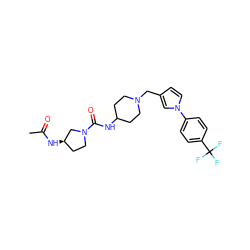 CC(=O)N[C@@H]1CCN(C(=O)NC2CCN(Cc3ccn(-c4ccc(C(F)(F)F)cc4)c3)CC2)C1 ZINC000043120311