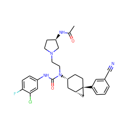 CC(=O)N[C@@H]1CCN(CCN(C(=O)Nc2ccc(F)c(Cl)c2)[C@@H]2CC[C@]3(c4cccc(C#N)c4)C[C@@H]3C2)C1 ZINC000028649853