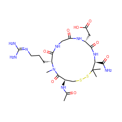CC(=O)N[C@@H]1CSSC(C)(C)[C@H](C(N)=O)NC(=O)[C@@H](CC(=O)O)NC(=O)CNC(=O)[C@@H](CCCN=C(N)N)N(C)C1=O ZINC000026836359