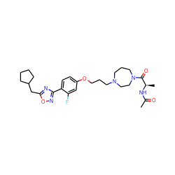 CC(=O)N[C@H](C)C(=O)N1CCCN(CCCOc2ccc(-c3noc(CC4CCCC4)n3)c(F)c2)CC1 ZINC000013589362