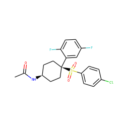 CC(=O)N[C@H]1CC[C@@](c2cc(F)ccc2F)(S(=O)(=O)c2ccc(Cl)cc2)CC1 ZINC000261105004