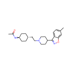 CC(=O)N[C@H]1CC[C@H](CCN2CCC(c3noc4cc(C)ccc34)CC2)CC1 ZINC001772613876
