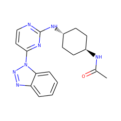 CC(=O)N[C@H]1CC[C@H](Nc2nccc(-n3nnc4ccccc43)n2)CC1 ZINC000261117853