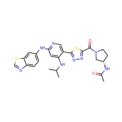 CC(=O)N[C@H]1CCN(C(=O)c2nnc(-c3cnc(Nc4ccc5ncsc5c4)cc3NC(C)C)s2)C1 ZINC000205111029