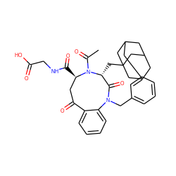 CC(=O)N1[C@H](C(=O)NCC(=O)O)CC(=O)c2ccccc2N(Cc2ccccc2)C(=O)[C@H]1CC12CC3CC(CC(C3)C1)C2 ZINC000027107359