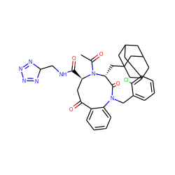 CC(=O)N1[C@H](C(=O)NCC2N=NN=N2)CC(=O)c2ccccc2N(Cc2ccccc2Cl)C(=O)[C@H]1CC12CC3CC(CC(C3)C1)C2 ZINC000027106669