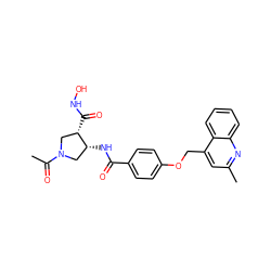 CC(=O)N1C[C@@H](NC(=O)c2ccc(OCc3cc(C)nc4ccccc34)cc2)[C@@H](C(=O)NO)C1 ZINC000029129298