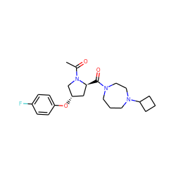 CC(=O)N1C[C@@H](Oc2ccc(F)cc2)C[C@@H]1C(=O)N1CCCN(C2CCC2)CC1 ZINC000049069041