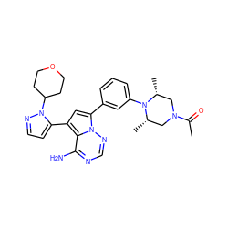 CC(=O)N1C[C@H](C)N(c2cccc(-c3cc(-c4ccnn4C4CCOCC4)c4c(N)ncnn34)c2)[C@H](C)C1 ZINC000606301344