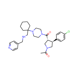 CC(=O)N1C[C@H](c2ccc(Cl)cc2)[C@@H](C(=O)N2CCN(C3(CNCc4ccncc4)CCCCC3)CC2)C1 ZINC000028953948