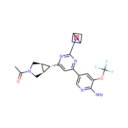 CC(=O)N1C[C@H]2[C@@H](C1)[C@@H]2c1cc(-c2cnc(N)c(OC(F)(F)F)c2)nc(N2CC3CC2C3)n1 ZINC000653768973